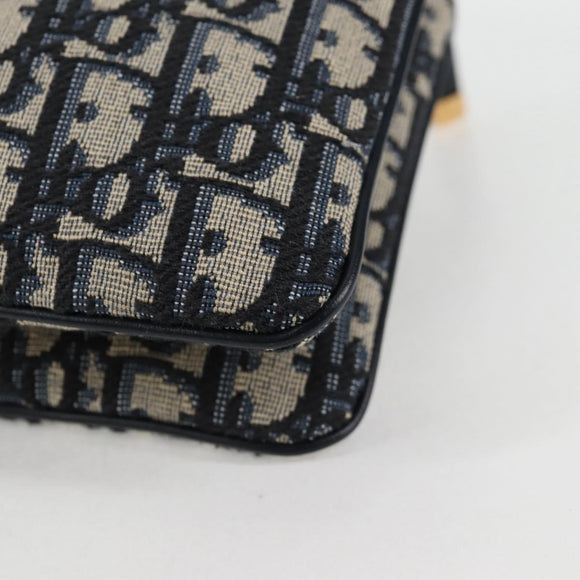 Christian Dior Trotter Canvas Shoulder Bag Navy Gold Auth 128034SM
