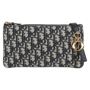 Christian Dior Trotter Canvas Shoulder Bag Navy Gold Auth 128034SM - 0