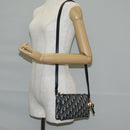 Christian Dior Trotter Canvas Shoulder Bag Navy Gold Auth 128034SM-24