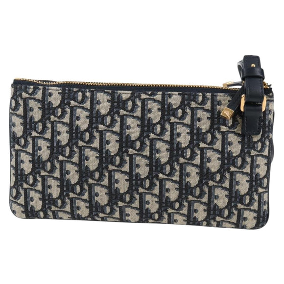 Christian Dior Trotter Canvas Shoulder Bag Navy Gold Auth 128034SM