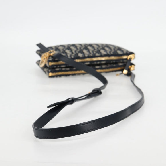 Christian Dior Trotter Canvas Shoulder Bag Navy Gold Auth 128034SM