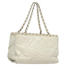 CHANEL Chain Shoulder Bag Lamb Skin White Silver CC Auth 128035-1