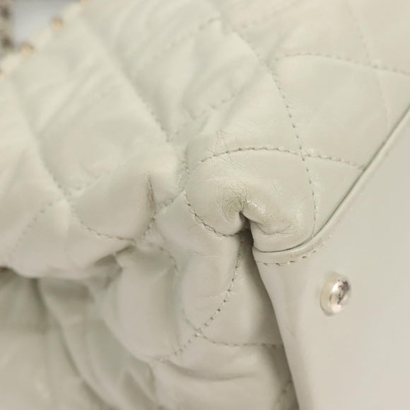 CHANEL Chain Shoulder Bag Lamb Skin White Silver CC Auth 128035