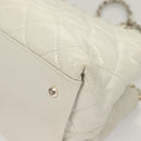 CHANEL Chain Shoulder Bag Lamb Skin White Silver CC Auth 128035-11