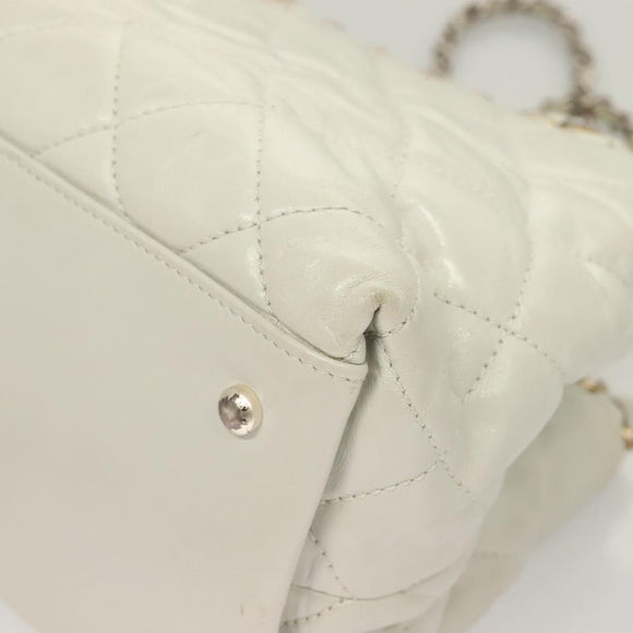 CHANEL Chain Shoulder Bag Lamb Skin White Silver CC Auth 128035