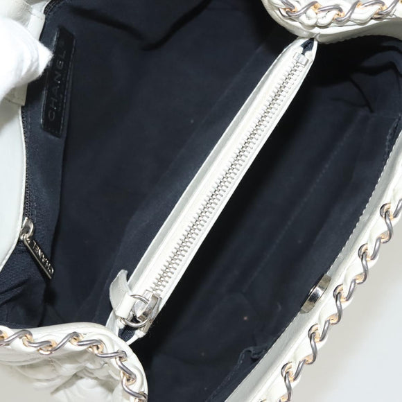 CHANEL Chain Shoulder Bag Lamb Skin White Silver CC Auth 128035