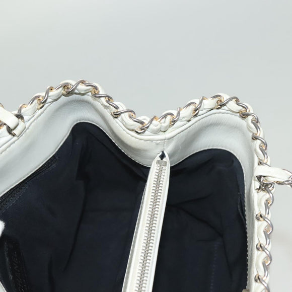 CHANEL Chain Shoulder Bag Lamb Skin White Silver CC Auth 128035