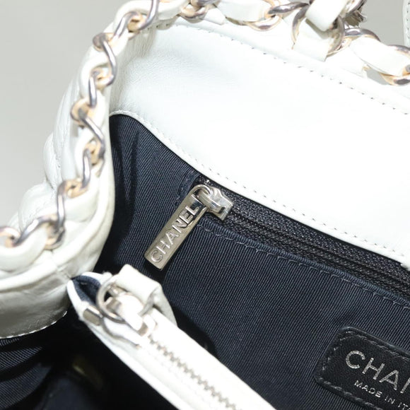 CHANEL Chain Shoulder Bag Lamb Skin White Silver CC Auth 128035
