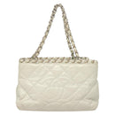 CHANEL Chain Shoulder Bag Lamb Skin White Silver CC Auth 128035-2