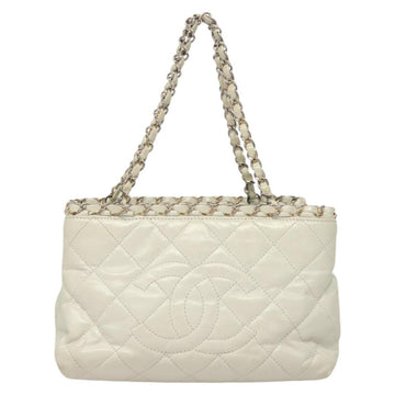 CHANEL Chain Shoulder Bag Lamb Skin White Silver CC Auth 128035 - 0