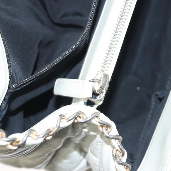 CHANEL Chain Shoulder Bag Lamb Skin White Silver CC Auth 128035