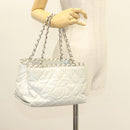 CHANEL Chain Shoulder Bag Lamb Skin White Silver CC Auth 128035-23