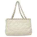 CHANEL Chain Shoulder Bag Lamb Skin White Silver CC Auth 128035-3
