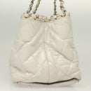 CHANEL Chain Shoulder Bag Lamb Skin White Silver CC Auth 128035-4
