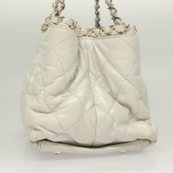 CHANEL Chain Shoulder Bag Lamb Skin White Silver CC Auth 128035