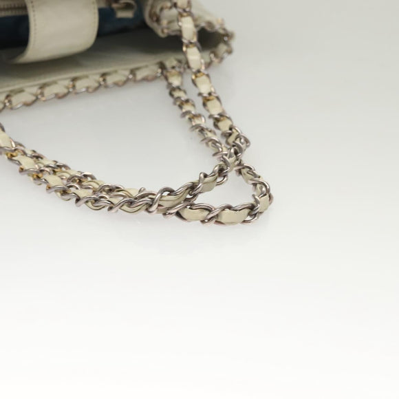 CHANEL Chain Shoulder Bag Lamb Skin White Silver CC Auth 128035