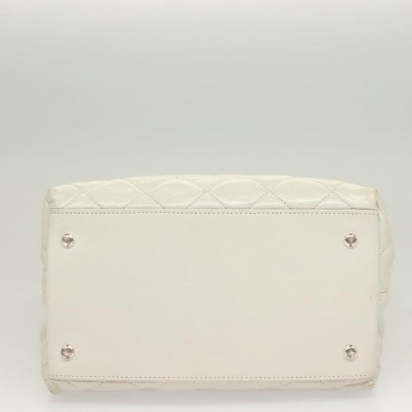 CHANEL Chain Shoulder Bag Lamb Skin White Silver CC Auth 128035