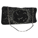 CHANEL Camellia Rhinestone Chain Accessory Pouch Satin Black CC Auth 128040V-1