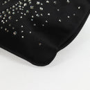 CHANEL Camellia Rhinestone Chain Accessory Pouch Satin Black CC Auth 128040V-16