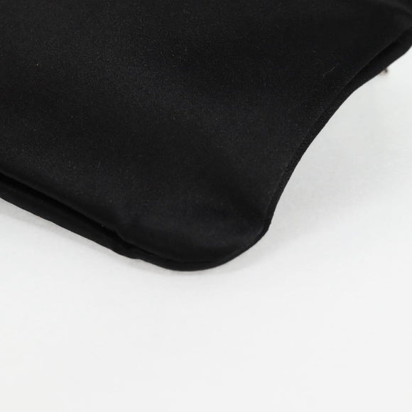 CHANEL Camellia Rhinestone Chain Accessory Pouch Satin Black CC Auth 128040V