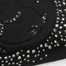 CHANEL Camellia Rhinestone Chain Accessory Pouch Satin Black CC Auth 128040V-19