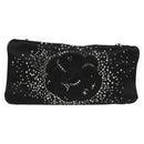 CHANEL Camellia Rhinestone Chain Accessory Pouch Satin Black CC Auth 128040V-13