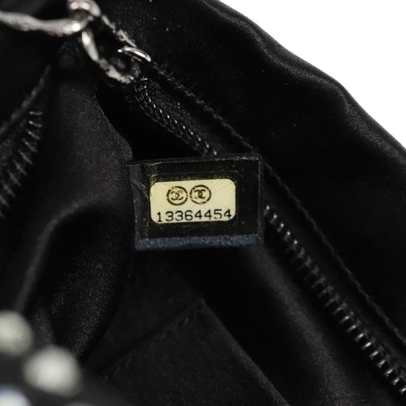 CHANEL Camellia Rhinestone Chain Accessory Pouch Satin Black CC Auth 128040V