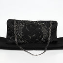 CHANEL Camellia Rhinestone Chain Accessory Pouch Satin Black CC Auth 128040V-12