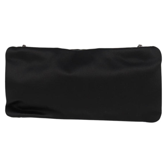 CHANEL Camellia Rhinestone Chain Accessory Pouch Satin Black CC Auth 128040V