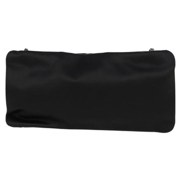 CHANEL Camellia Rhinestone Chain Accessory Pouch Satin Black CC Auth 128040SAV - 0