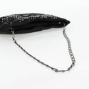 CHANEL Camellia Rhinestone Chain Accessory Pouch Satin Black CC Auth 128040V-7