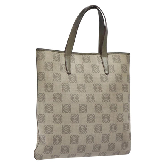 LOEWE Anagram Hand Bag PVC Leather Gray Auth 128042