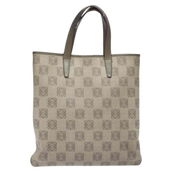 LOEWE Anagram Hand Bag PVC Leather Gray Auth 128042