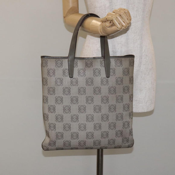LOEWE Anagram Hand Bag PVC Leather Gray Auth 128042