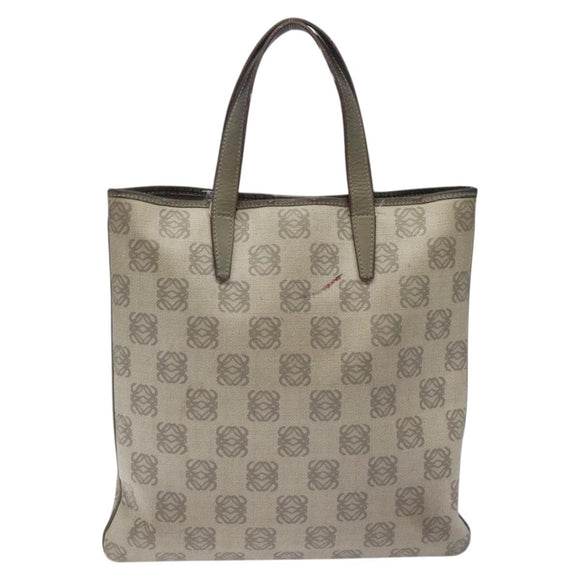 LOEWE Anagram Hand Bag PVC Leather Gray Auth 128042