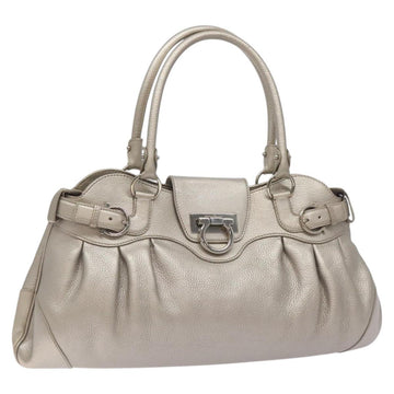 Salvatore Ferragamo Gancini Shoulder Bag Leather Silver Auth 128044