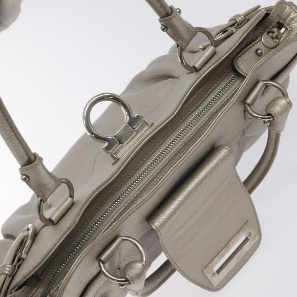 Salvatore Ferragamo Gancini Shoulder Bag Leather Silver Auth 128044