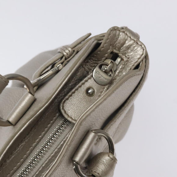 Salvatore Ferragamo Gancini Shoulder Bag Leather Silver Auth 128044