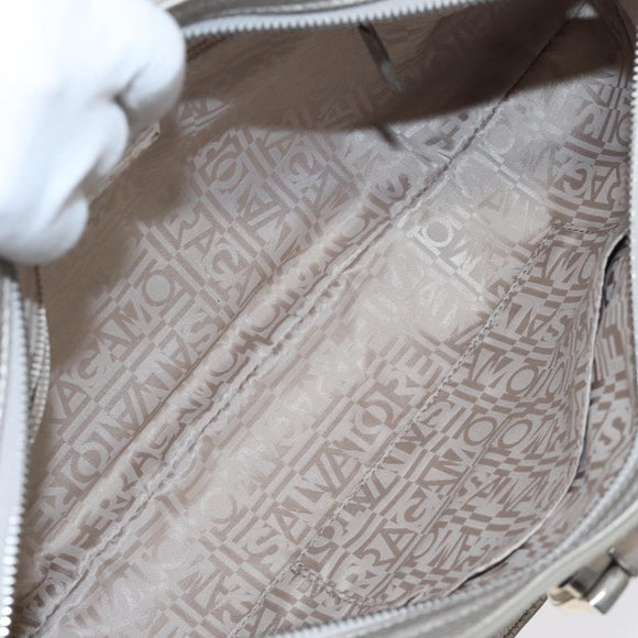 Salvatore Ferragamo Gancini Shoulder Bag Leather Silver Auth 128044