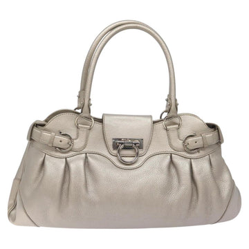 Salvatore Ferragamo Gancini Shoulder Bag Leather Silver Auth 128044 - 0