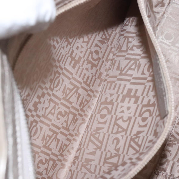 Salvatore Ferragamo Gancini Shoulder Bag Leather Silver Auth 128044