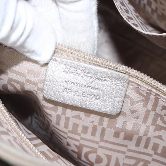 Salvatore Ferragamo Gancini Shoulder Bag Leather Silver Auth 128044