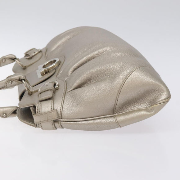 Salvatore Ferragamo Gancini Shoulder Bag Leather Silver Auth 128044