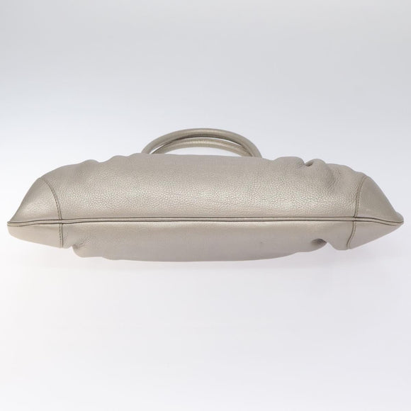 Salvatore Ferragamo Gancini Shoulder Bag Leather Silver Auth 128044