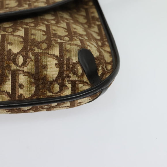 Christian Dior Trotter Canvas Shoulder Bag Brown Gold Auth 128045