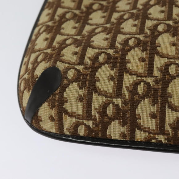 Christian Dior Trotter Canvas Shoulder Bag Brown Gold Auth 128045