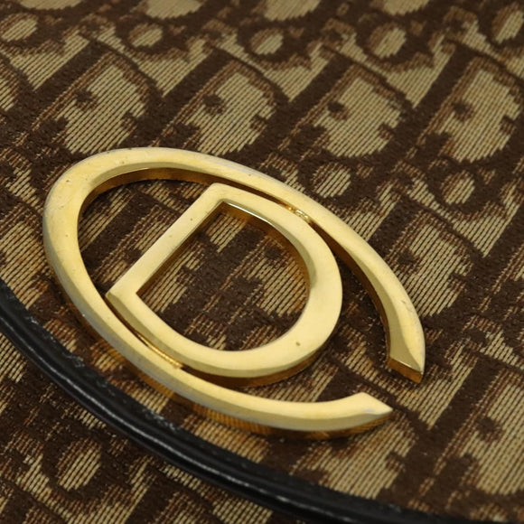 Christian Dior Trotter Canvas Shoulder Bag Brown Gold Auth 128045