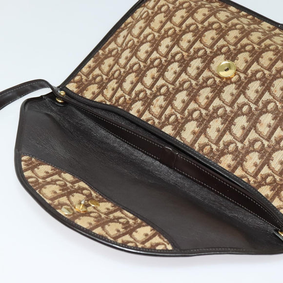 Christian Dior Trotter Canvas Shoulder Bag Brown Gold Auth 128045