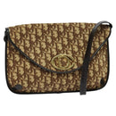 Christian Dior Trotter Canvas Shoulder Bag Brown Gold Auth 128045-1