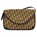 Christian Dior Trotter Canvas Shoulder Bag Brown Gold Auth 128045-13